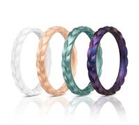 Egnaro Thin Silicone Anniversary Rings:2.5mm Wide - 2mm Thick Woven Design Statement Rubber Wedding bands Women,2-5 Variety Multipack, 4.5-5, Silicone, No Gemstone