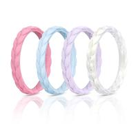 Egnaro Thin Silicone Anniversary Rings:2.5mm Wide - 2mm Thick Woven Design Statement Rubber Wedding bands Women,2-5 Variety Multipack, 9.5-10, Silicone, No Gemstone