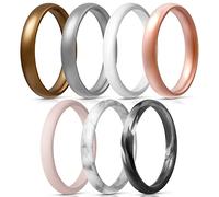 Egnaro Women's Bridal Rings Sets, Thin and Stackable Rings Silicone Women Wedding Bands，Rubber Promise Rings for Gift, Anniversary Ring for Work Out- 2.5mm Width - 1.8mm Thick, 4 UK, Silicone, No