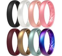 Egnaro Women's Silicone Engagement Rings: 5.5mm Width 2mm Thickness Comfort Flexible Rubber Bands - Breathable X Groove For Gym Workout Travel Daily Wear, 6.5-7, Silicone, No Gemstone