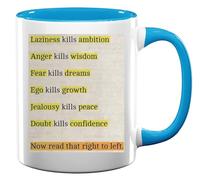 Ego Kills Growth Anger Kills Wisdom Inspirational Quote Ceramic Tea Coffee Mug Light Blue