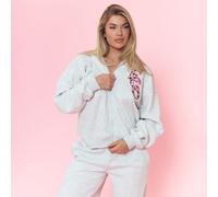 Ego Leopard Print Graphic Oversized Zip Up Hoodie In Light Grey Marl, Women's Size UK 12