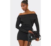 EGO Women's Body Contouring Long Sleeve Off-The Shoulder Ruched Mini Dress in Black | Size: 6 EGO Black 6