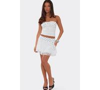 EGO Women's Drape Polka Dot Lace Mini Skirt in White | Size: 10 EGO White 10