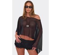EGO Women's Long Sleeve Off-The Shoulder Mesh Top in Black | Size: 8 EGO Black 8