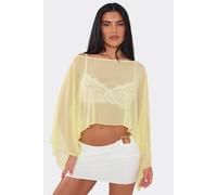 EGO Women's Long Sleeve Off-The Shoulder Mesh Top in Lemon | Size: 8 EGO Lemon 8