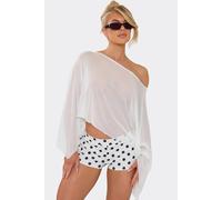 EGO Women's Long Sleeve Off-The Shoulder Mesh Top in White | Size: 4 EGO White 4