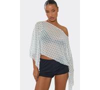 EGO Women's Long Sleeve Off-The Shoulder Polka Dot Mesh Top in White | Size: 8 EGO White 8