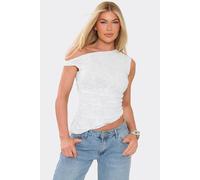 EGO Women's Short Sleeve Off-The Shoulder Asymmetric Hem Lace Top in White | Size: 6 EGO White 6