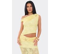 EGO Women's Short Sleeve Off-The Shoulder Lace Top in Lemon | Size: 6 EGO Lemon 6