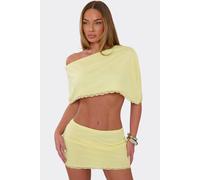 EGO Women's Short Sleeve Off-The Shoulder Lace Trim Top in Lemon | Size: 12 EGO Lemon 12
