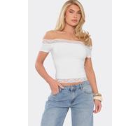 EGO Women's Short Sleeve Off-The Shoulder Lace Trim Top in White | Size: 8 EGO White 8