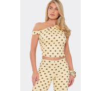 EGO Women's Short Sleeve Off-The Shoulder Polka Dot Top in Lemon | Size: Medium EGO Lemon M