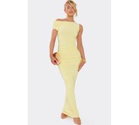 EGO Women's Short Sleeve Off-The Shoulder Ruched Slinky Maxi Dress in Lemon | Size: 10 EGO Lemon 10