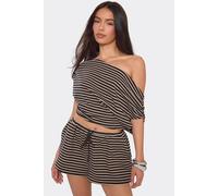 EGO Women's Short Sleeve Off-The Shoulder Striped Top in Black | Size: 8 EGO Black 8