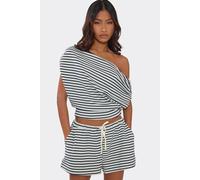 EGO Women's Short Sleeve Off-The Shoulder Striped Top in White | Size: 6 EGO White 6