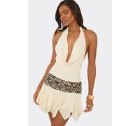 EGO Women's Sleeveless Halter Neck Contrast Mini Dress in Cream | Size: 8 EGO Cream 8