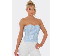 EGO Women's Sleeveless Lace Up Bandeau Floral Textured Corset Top in Duck Egg Blue | Size: 6 EGO Duck Egg Blue 6