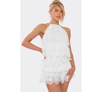 EGO Women's Sleeveless Tie Halter Neck Tiered Floral Textured Playsuit in White | Size: 12 EGO White 12