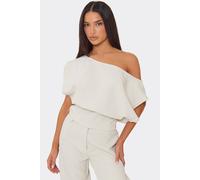 EGO Women's Slouchy Short Sleeve Off-The Shoulder Top in Stone | Size: 12 EGO Stone 12