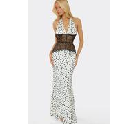 EGO Women's Strappy Halter Neck Contrast Polka Dot Lace Maxi Dress in White | Size: 6 EGO White 6
