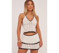 EGO Women's Strappy Halter Neck Contrast Trim Knit Top in Cream | Size: Large EGO Cream L