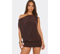 EGO Women's Strappy Off-The Shoulder Drape Slinky Mini Dress in Brown | Size: 14 EGO Brown 14