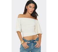 EGO Women's Three Quarter Sleeve Lace Up Off-The Shoulder Top in Cream | Size: 8 EGO Cream 8