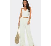 EGO Women's Wide Leg Drawstring Woven Low Rise Trousers in Cream | Size: 10 EGO Cream 10
