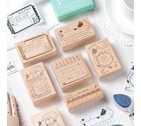 Egoaugx Cute Cat Planner Wooden Stamps Set, 6 Pieces, Calendar Habit Tracker to-Do List Weekly Challenge Designs, Journaling Scrapbook Diary Decor