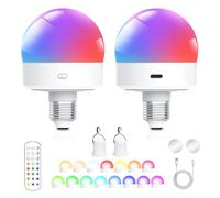 EGOBASIC Rechargeable Screw Light Bulb with Remote Timer, Dimmable e27 LED Outdoor Battery Emergency Light, Detachable No Electricity Bulb for Non Hardwired Lamp Wall Sconce Hanging Lights, 2 Pack