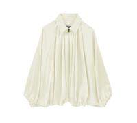 EGOCKAL Womens Satin Puffed Bomber Jacket Oversized Batwing Sleeve Lapel Collar Pleated Zip Up Outerwear Shirts, Beige, X-Large