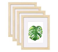 EGOFINE 10x8 Picture Frame,100% Solid Wood Frame with 7x5 Mat,10x8 Photo Frame with Acrylic Glass,20x25 cm Poster Frames for Tabletop and Wall Mounting, Natural Wood,4 Pack