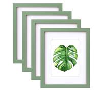 EGOFINE 10x8 Picture Frame,100% Solid Wood Frame with 7x5 Mat,10x8 Photo Frames with Acrylic Glass,20x25 cm Poster Frames for Tabletop and Wall Mounting,Green,4 Pack