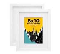 EGOFINE 10x8 Picture Frame,100% Solid Wood Frame with 7x5 Mat,10x8 Photo Frames with Plexiglass,20x25 cm Poster Frames for Tabletop and Wall Mounting,White,2 Pack