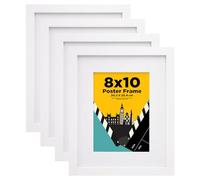 EGOFINE 10x8 Picture Frame,100% Solid Wood Frame with 7x5 Mat,10x8 Photo Frames with Plexiglass,20x25 cm Poster Frames for Tabletop and Wall Mounting,White,4 Pack