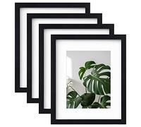 EGOFINE 12x10 Photo Frames,Solid Wood Picture Frames with Plexiglass for Photos 6x8 with Mat or 10x12 without Mat,Tabletop and Wall Mounting Display,Set of 4,Black
