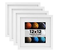 EGOFINE 12x12 Picture Frame Set of 4, Solid Wood with Acrylic Glass for 8x8 with Mat or 30x30cm without Mat, Square Frames for Portrait, Printing, Landscape, White
