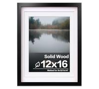 EGOFINE 12x16 Picture Frame Black - Solid Wood Frame With Plexiglass Front and 11x14 Mat for Table Top and Wall Mounting