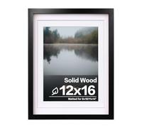 EGOFINE 12x16 Picture Frame Black - Solid Wood Frame With Plexiglass Front and 11x14 Mat for Table Top and Wall Mounting