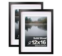 EGOFINE 12x16 Picture Frames Black Set of 2 - Solid Wood Frames With Plexiglass Front and 11x14 Mat for Table Top and Wall Mounting…