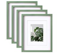 EGOFINE 14x11 Photo Frames Set of 4,Solid Wood Picture Frames with Acrylic Glass, 2 Mounts for Picture 8x10 or 5x7 inch,14x11 Poster Frame with Mount,Tabletop and Wall Mounting Display,Green