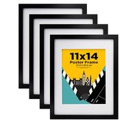 EGOFINE 14x11 Picture Frames,100% Solid Wood Frames with 10x8 Mat,14x11 Photo Frames with Acrylic Glass,35.6x27.9cm Poster Frame for Tabletop and Wall Mounting,Black,4 Pack