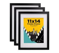 EGOFINE 14x11 Picture Frames,100% Solid Wood Frames with 10x8 Mat,14x11 Photo Frames with Acrylic Glass,35.6x27.9cm Poster Frame for Tabletop and Wall Mounting,Black,3 Pack