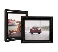 EGOFINE 2 Pack 10x8 Rotating Floating Picture Frames,Double-Sided Display with HD Glass Front Wooden Distressed Frame for Vertical or Horizontal Tabletop Display, Black