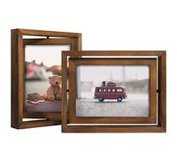 EGOFINE 2 Pack 5x7 Rotating Floating Picture Frames,Double-Sided Display with HD Glass Front Wooden Distressed Frame for Vertical or Horizontal Tabletop Display, Carbonization