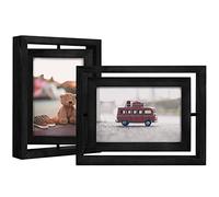 EGOFINE 2 Pack 6x4 Rotating Floating Picture Frames,Double-Sided Display with HD Glass Front Wooden Distressed Frame for Vertical or Horizontal Tabletop Display, Black