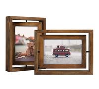 EGOFINE 2 Pack 6x4 Rotating Floating Picture Frames, Double-Sided Display with HD Glass Front Wooden Distressed Frame for Vertical or Horizontal Tabletop Display, Carbonization