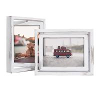 EGOFINE 2 Pack 7x5 Rotating Floating Picture Frames,Double-Sided Display with HD Glass Front Wooden Distressed Frame for Vertical or Horizontal Tabletop Display, White
