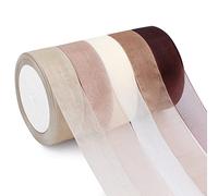 Egofine 5 Rolls Sheer Chiffon Ribbon, Organza Ribbon Transparent for Making Bows, Bouquet, Gift Wrapping,Wedding (1 Inch, 25 Yard Each Roll, Ombre Colors,Earth Tone)